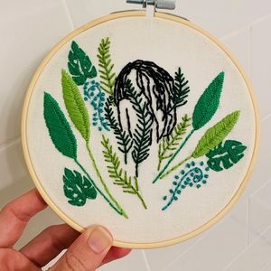 Handcrafted Green Embroidery Hoop Art